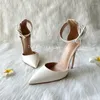 Dress Shoes High Heeled White Matte Two Pieces D'orsay Anckle Strap With Buckle Women Lady Available Big Plus Size Pump