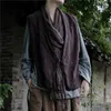 Kvinnors västar Johnature Kvinnor Vintage Linen Bandage Coats Dark Purple V-Neck kinesiska stilkläder 2023 Autumn