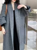 Kvinnors dikerockar 2023 Autumn/Winter Korean Solid Minimalist Coat Long Sleeve Belt Splicing Design Hög midja över knämode