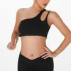 Lu lu yoga outfit cor sólida um ombro volta cruz ajustável feminino sutiã de fitness superior treinamento alto impacto jogging almofada no peito