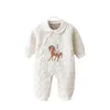 Rompers baby Romper Footies Pyjamas för 0 24m Born Girl Boy Clothes Longeple Knappar Spädbarnsoveraller Bomull Jumpsuits Tz688 231207