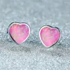 Ohrstecker Mode Blau Weiß Rosa Opal Hochzeit Boho Weiblich Kleines Herz Echt 925 Sterling Silber Für Frauen