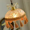 Lampade a sospensione Lampada a nappa in stile medievale Camera da letto Comodino Decorativo Creativo Retro Vetro Ottone Piccolo