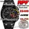 Mężczyźni Audemar Pigue Watch APF Factory JJF26400 CAL3126 A3126 Chronograph Mens Futeble Carbon Case Ceramiczna ramka Czarna Tekstura Pasek Gumowy Pasek Super Eternity Stop