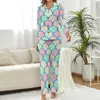 Women's Sleepwear Sea Shells Pajamas Pink And Teal Long Sleeve Warm Set Two Piece Night Spring Pattern Nightwear Gift Idea