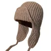 Boinas Sombrero de lana suave Gorro de punto con orejeras para mujer con estilo Gorro de moda para clima frío a prueba de viento súper grueso para invierno