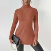 Pulls pour femmes automne et hiver fente chemise à fond ajustée avec rayures style de longueur moyenne pull chaud à manches longues pull