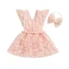 Rompers Princess Floral Summer Baby Clothes For Girls Dress Sleeve Tie-Up Layered Tulle Skirt Born Bodysuit With Headband