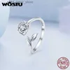 Solitaire Ring Wostu 925 Sterling Silver Camellia Flower Open Rings for Women AAA Clear Zircon Justerbar Ring Wedding Engagement Jewelry Gift YQ231207