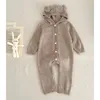 Rompertjes Herfst Winter geboren Baby Jongens Meisje Gebreide Jumpsuit Effen Kleur Breien Capuchon Baby Body Kinderkleding 231207