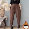 Calças femininas s inverno baggy para baixo algodão harem quente tornozelo fofo casual pantalones grosso elástico cintura alta mulheres oversize calças 231206