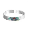 Bangle Hip Hop Stijl Emaille Lotus Hart Sutra Armband Dames Nationaal Landschap Thais Blauw Verjaardagscadeau Voor Vriendin Wholesa