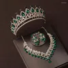 Colar brincos conjunto itacazzo nupcial headwear coroa quatro peças de cor verde feminino requintado festa tiaras