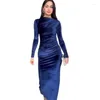 Casual Jurken 2023 Elegante Vrouw Lange Feestjurk Vrouwelijke Sexy Bodycon Fluwelen Effen Kleur Chic Dames Formele Gelegenheden Avondkleding