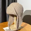 Boinas Sombrero de lana suave Gorro de punto con orejeras para mujer con estilo Gorro de moda para clima frío a prueba de viento súper grueso para invierno