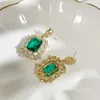 Orecchini pendenti da donna di lusso con zirconi quadrati, cristallo blu, temperamento smeraldo, regalo di gioielli in argento sterling da sposa per donna