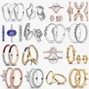 Bagues de mariage de couple de créateurs pour femmes, bijoux de fiançailles, cadeau de petite amie, accessoires de luxe, bricolage, Pandoras Sparkling Row Eternity, ensemble de boucles d'oreilles en or rose