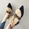 Dress Shoes Women wearing plush shoes for autumn and winter wear pointed middle heel thick heeled single shoes with one foot on Doudou s 231207