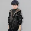 Jackets Age For 4-14Yrs Casual 2Colors Children Autumn Winter Pu Jacket Coats Warm Faux Leather Plus Velvet Outwear Kids Boys Clothes