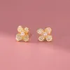 Stud Earrings Genuine 925 Sterling Silver Delicate Pearl Flower Shiny Zircon Paved Hypoallergenic Jewelry Gifts For Women