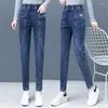 Jeans femininos casual estiramento lápis mulheres retro magro vaqueros magro elestic cintura alta denim calças lavadas azul preto cowboy capris