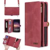 Premium plånbokskort magnetiskt flip läderfodral för Samsung Galaxy S23 S22 S21 Ultra Plus löstagbar handväska blixtlås crossbody lanyard multi kort slot telefon täckning