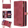 Premium Wallet Card Magnetic Flip Ledertasche für Samsung Galaxy S23 S22 S21 Ultra Plus Abnehmbare Geldbörse Reißverschluss Crossbody Lanyard Multi Cards Slot Phone Cover