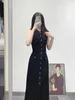 Sandro holle gebreide jurk met V-hals 2023 Zwarte casual jurken