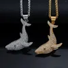 Pendentif Colliers Hip Hop Design des hommes et des femmes couleur or en acier inoxydable baleine de haute qualité avec collier en strass