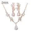 Bruiloft Sieradensets ZAKOL CuteRomantische Waterdruppel Blad Zirconia Oorbellen Ketting Verloving voor Vrouwen SP3399 231207