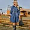 Vestidos casuais na moda elegante vestido feminino lavado azul denim jeans solto manga completa elegante ol feminino vestido outwear c5508