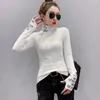 Women's Blouses Black White Long Sleeve T-shirt Women Letters Printed Blouse Femme Elastic Harajuku Tight Turtleneck Top Cotton Tunic