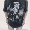 T-shirt das mulheres Designer de roupas de moda Luxo Tees Camisetas Saint Michael Cho Death Dance American High Street Old Washed Vintage T-shirt de manga curta