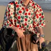 Women's Blouses 2023 Summer Beach Hawaiian Rose Shirts Vintage Red Floral Button Up Shirt Men Women Loose Casual Tops Large 2XL Japan Kawaii