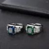 Cluster Rings Inlaid Rectangular Blue Zircon Men's Ring