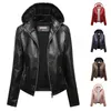 Women's Leather Faux Winter 2023 Hooded Collar PU faux Jackets Fleece Warm Women Luxury Jacket Black Pink Red Biker Fur Coat 231206