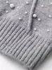 メンズジャケットは、女性用の編み爆撃機トリミング編み編みカーディガンの女性フェイクパールズジップグレージャケット長袖短い秋のセーター