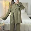 Frauen Zweiteilige Hosen Waytobele Frauen Blazer Anzug Herbst Casual Solide Langarm Mit Knopf Revers Lose Spitze Up Top Sets streetwear 231206