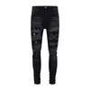 Designer amirssFOG Trendy Brand Black Bull Washed Worn Out Paillettenbestickte Slim Fit American Jeans Herren High Street Instagram
