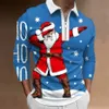 Men's Polos Santa Claus Snowman Casual Men's 3D Print Zip Polo Golf Streetwear Christmas Polyester Long Sleeve Zip Polo Shirts Fall Winter 231207