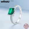 Solitaire Ring Wostu 925 Stelring Silver Purple Red Green AAA Zircon Wedding Rings for Women Delicate Bride Engagement Oval Square Party Ring YQ231207