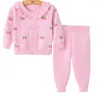 Kleidungssets Baby Herbst Winter Kleidung Spitze Kirschdruck Strickjacke Für Kleinkinder Mädchen Kinder Warme Anzug Jacke Hosen Strick Kinder Pullover