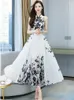 Casual Dresses 2023 Black Elegant Bodycon Party Women Floral Chiffon Sexig Maxi Dress White Summer Fashion Boho Vintage Long Prom