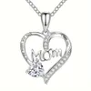 Colorful 1pc Rhinestone Decor Heart-shaped Lettering Pendant Necklace, Exquisite Holiday Birthday Gift for Mom From Daughter