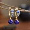 Dangle Earrings Blue Flower Fresh Elegant For Women Light Luxury Exquisite Enamel Lapis Lazuli Bead Earings Pastoral Style Jewelry