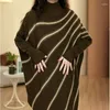 Women's Sweaters Female Clothing Asymmetrical Jumpers Commute Fashion Striped Casual Loose Autumn Winter Vintage Turtleneck Knitted Midi