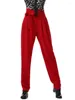 Stage Wear Solid Color Ballroom Dance Standard Pants Costume Line Women Latin High Waist Modern Bandage Street Trousers
