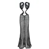 Casual Dresses Metal Ring Hollow Out Maxi Mermaid Party Dress Women Sexy See Through Spaghetti Straps Backless Slim Clubwear Long Robe