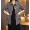 女性用ジャケット中年の母親小さなフレグランススタイル格子縞のコート春秋のミッドレングススーツオーバーコート女性エレガントなブレザージャケット6xl