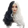 New cosplay wig black and white long curly wig cover for girls wig head cover